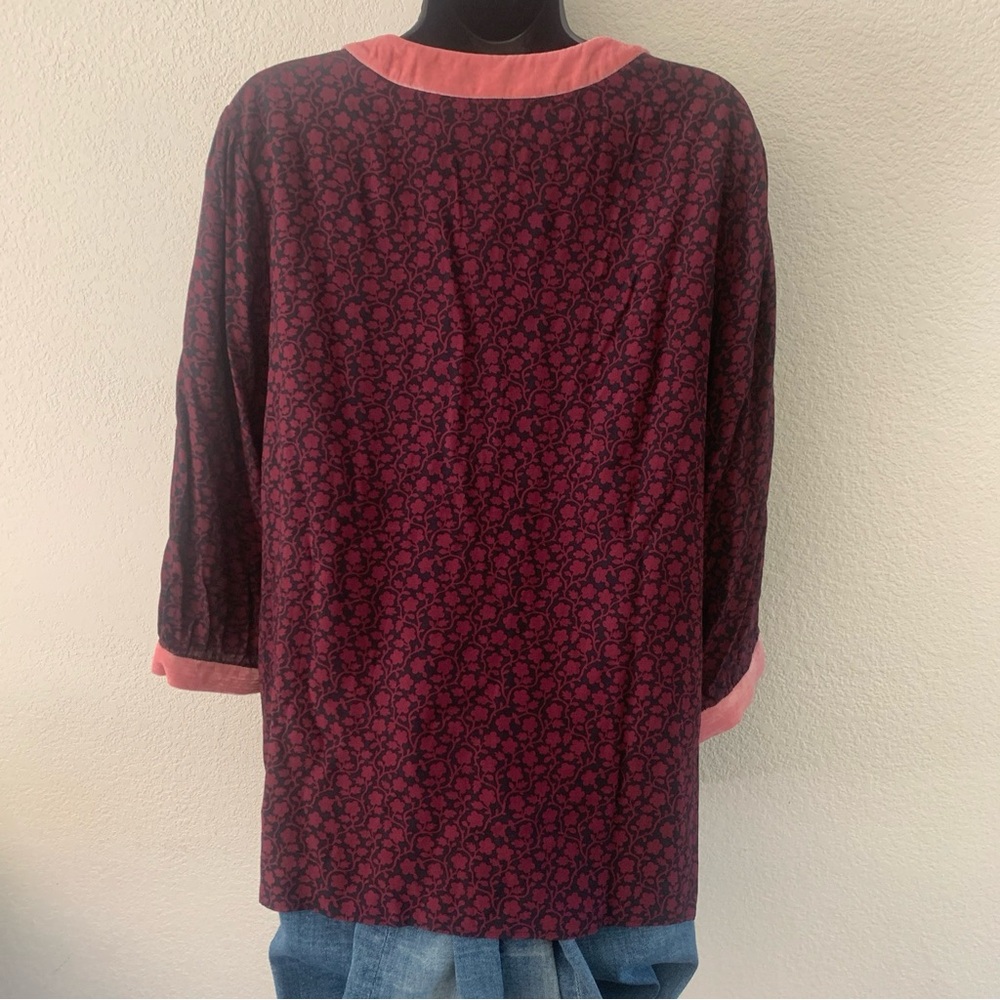 BODEN Annabelle Top Size 14 New Burgundy & Black Pink Velvet Trim ¾ Sleeve 🆕 - Picture 14 of 14